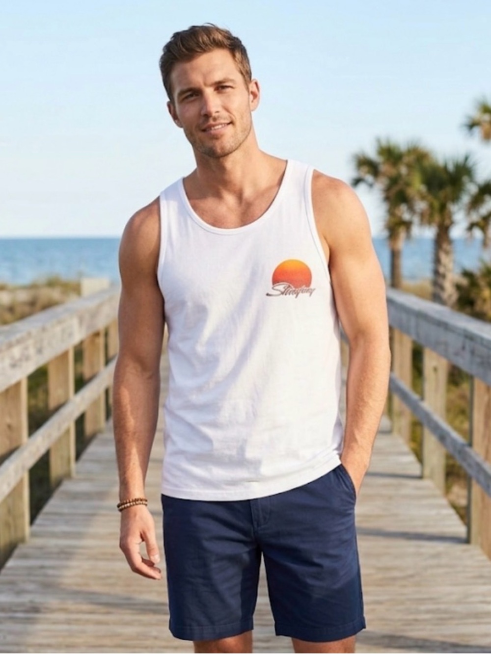 Old Navy White Tank with Orange Sunset Logo
